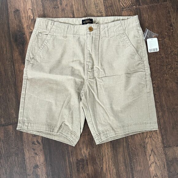 NWT CPO Provisions Chino Shorts Mens Size 30W Beige Flat Front Casual Linen - Picture 1 of 7